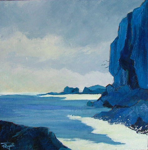 30x30 cm et 100 x 100 cm Toile de Lin - Bleus - Mer - roche - océan