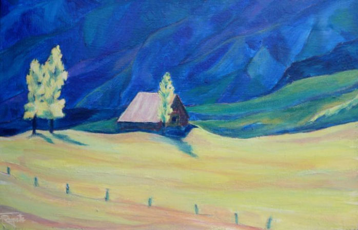 " Calme " - Toile de lin - Paysage -Sérénité- - 41 x 27 cm